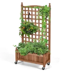 Costway 50in Wood Planter Box W/Trellis Mobile Raised Bed For Climbing Plant -Home Improvement Store GUEST 01b6984a 0f3b 4361 b8a1 dd50b35cc6cc