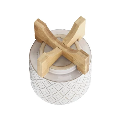 Sagebrook Home 6" Wide Ceramic Diamond Etched Flower Planter Pot With Wooden Stand Beige 6 Sagebrook Home 6" Wide Ceramic Diamond Etched Flower Planter Pot With Wooden Stand Beige - Image 4