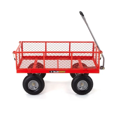 Gorilla Cart 800lbs. Capacity Heavy Duty Durable Steel Mesh Flatbed Garden Utility Wagon - Red 4 Gorilla Cart 800lbs. Capacity Heavy Duty Durable Steel Mesh Flatbed Garden Utility Wagon - Red - Image 2