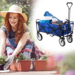 Nature Spring Collapsible Utility Wagon For Camping, Gardening, Landscaping, And Shopping - 34.5" X 20", Blue -Home Improvement Store GUEST 05945b8c edca 4020 b285 3bb31f1af60c