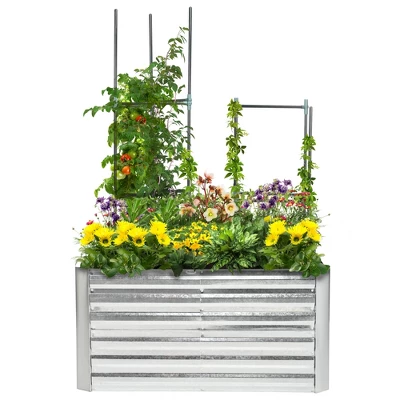 Outsunny Raised Garden Bed, Galvanized Elevated Planter Box With 2 Trellis Tomato Cages, Reinforcing Rods, 4' X 3' X 2', Silver 5 Outsunny Raised Garden Bed, Galvanized Elevated Planter Box With 2 Trellis Tomato Cages, Reinforcing Rods, 4' X 3' X 2', Silver - Image 3