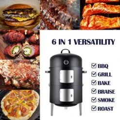 Realcook 17 Inch Vertical Heavy Duty Round Steel BBQ Charcoal Outdoor Smoker With Latch Locking System And Dual Entrance Doors, Black -Home Improvement Store GUEST 076b2578 4d44 44f9 9d66 9a04aef9d99b