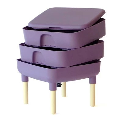 FCMP Outdoor Essential Living 6 Gallon UV Protected Plastic Worm Composter Bin Storage Container Box With 2 Trays For Garden And Home, Plum 3 FCMP Outdoor Essential Living 6 Gallon UV Protected Plastic Worm Composter Bin Storage Container Box With 2 Trays For Garden And Home, Plum