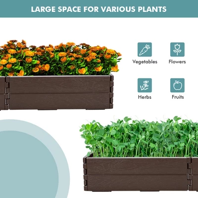 Costway Raised Garden Bed Set For Vegetable Flower Gardening Planter Brown 8 Costway Raised Garden Bed Set For Vegetable Flower Gardening Planter Brown - Image 6
