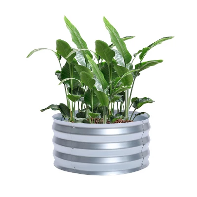 LuxenHome 2ft Round Galvanized Metal Raised Garden Bed Planter 12 LuxenHome 2ft Round Galvanized Metal Raised Garden Bed Planter - Image 10