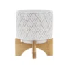 Sagebrook Home 6" Wide Ceramic Diamond Etched Flower Planter Pot With Wooden Stand Beige -Home Improvement Store GUEST 14f0b78e 9258 4ea0 85dc 3ec66b24694c