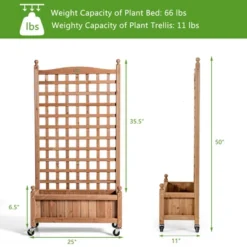 Costway 50in Wood Planter Box W/Trellis Mobile Raised Bed For Climbing Plant