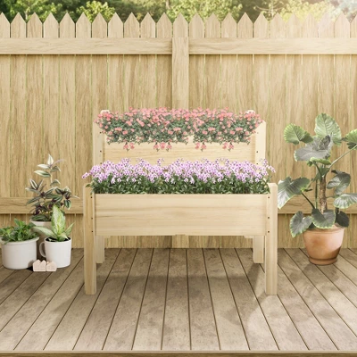 Outsunny 34"x34"x28" Raised Garden Bed 2-Tier Wooden Planter Box For Backyard, Patio To Grow Vegetables, Herbs, And Flowers 3 Outsunny 34"x34"x28" Raised Garden Bed 2-Tier Wooden Planter Box For Backyard, Patio To Grow Vegetables, Herbs, And Flowers