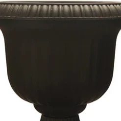 Southern Patio Lightweight 19 Inch Round Outdoor Utopian Urn Accent Pot For Large Sized Flower Plants With UV Coated Finish, Black