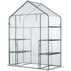 Outsunny 56" X 29" X 77" Mini Greenhouse, Walk-in Greenhouse, Garden Hot House With 4 Shelves, Roll-Up Door And Weatherized Cover, Deep Green -Home Improvement Store GUEST 1c3c0386 f20c 4516 a509 74897e2ffd6a