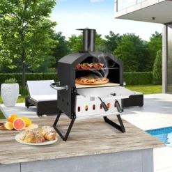 Costway 2-Layer Pizza Oven Wood Fired Pizza Grill Outside Pizza Maker With Waterproof Cover