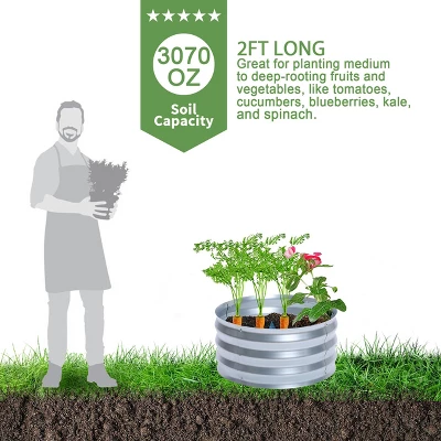 LuxenHome 2ft Round Galvanized Metal Raised Garden Bed Planter 4 LuxenHome 2ft Round Galvanized Metal Raised Garden Bed Planter - Image 2