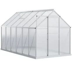 Outsunny Aluminum Greenhouse, Polycarbonate Walk-in Garden Greenhouse Kit With Adjustable Roof Vent, Rain Gutter And Sliding Door For Winter, Silver -Home Improvement Store GUEST 1fc6468a 5de9 4cd2 bdba 40c4660fbc53