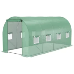 Outsunny Extra-Large Walk-in Tunnel Hoop Greenhouse, PE Cover, Steel, Roll-Up Zipper Door & Windows For Flowers, Vegetables, Tropical Plants, Green -Home Improvement Store GUEST 20f3576e 8bfd 4546 a7cc 000c161d4e0d
