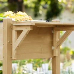 Outsunny 49" X 21" X 34" Raised Garden Bed W/ 8 Grow Grids, Outdoor Wood Plant Box Stand W/ Folding Side Table And Wheels, Natural -Home Improvement Store GUEST 231bc211 97e3 494c abc4 dfd881dca5eb