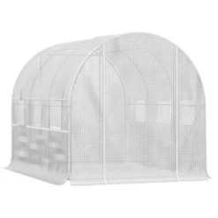 Outsunny 10' X 7' X 7' Walk-in Tunnel Greenhouse, Outdoor Plant Nursery With Quality PE Cover, Zipper Doors And Mesh Windows, White -Home Improvement Store GUEST 252813b4 fb80 4012 8224 4f06ef40076a