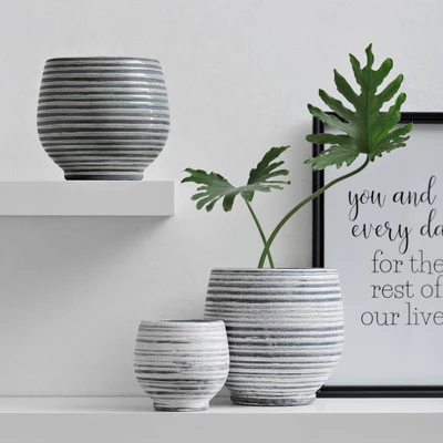 Stoneware Planter Gray And White Striped - Storied Home 2 Stoneware Planter Gray And White Striped - Storied Home