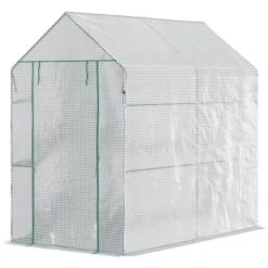 Outsunny 47.25" X 73.25" X 74.25" Walk-in Greenhouse, Outdoor Portable Plant Flower Growing Warm House With Roll-up Door And 4 Shelves, White -Home Improvement Store GUEST 2762622c ce78 40bb b434 6cc799597647