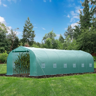 Outsunny 26' X 10' X 7' Walk-In Greenhouse Tunnel, Large Gardening Plant Hot House With 12 Windows And Zipper Doors For Backyard 4 Outsunny 26' X 10' X 7' Walk-In Greenhouse Tunnel, Large Gardening Plant Hot House With 12 Windows And Zipper Doors For Backyard - Image 2