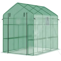 Outsunny 2-Tier Shelf Greenhouse With Door, Windows, PE Cover, Steel Frame For Outdoor Garden Plant & Plant Use, 84.25" X 56.25" X 76.75", Green -Home Improvement Store GUEST 2aa9c024 846e 4d79 a50c 9064ceb9de49