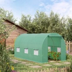 Outsunny 15' X 6' X 7' Walk-in Tunnel Greenhouse Garden Plant Growing House With Door And Ventilation Window, Green