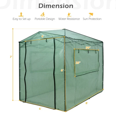 Costway 6'x 8' Portable Walk-in Greenhouse Pop-up Folding Plant Gardening W/Window 4 Costway 6'x 8' Portable Walk-in Greenhouse Pop-up Folding Plant Gardening W/Window - Image 2
