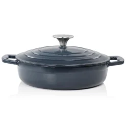 MegaChef 2 Quart Round Enameled Cast Iron Braiser Pan In Dark Blue -Home Improvement Store GUEST 3503774f 6062 4709 bedd 1ea69d681c4f