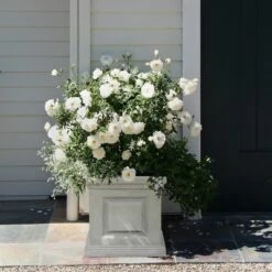 LuxenHome Gray MgO Square Box Flower Pot Planter