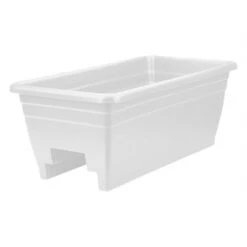 The HC Companies 24 Inch Wide Heavy Duty Plastic Deck Rail Mounted Garden Flower Planter Boxes With Removable Drainage Plugs, White (2 Pack)