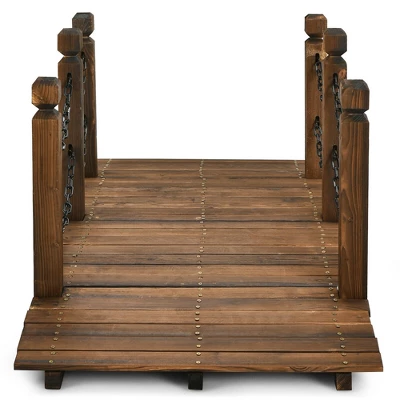 Costway 5 Ft Wooden Garden Bridge Arc Footbridge Stained Finish Walkway W/Rails 9 Costway 5 Ft Wooden Garden Bridge Arc Footbridge Stained Finish Walkway W/Rails - Image 7