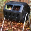 FCMP Outdoor IM4000-WK 37 Gallon Plastic Dual Chamber Tumbling Composter Outdoor Elevated Rotating Garden Compost Bin With Wheels, Black/Black -Home Improvement Store GUEST 38ab0972 308f 412d 9024 64eb99861941