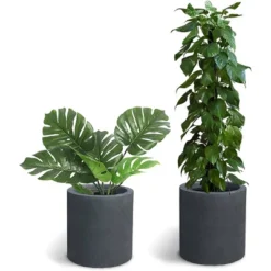 Set Of 3 Modern Cylindrical Lightweight Concrete Outdoor Planters Charcoal - Rosemead Home & Garden, Inc. -Home Improvement Store GUEST 39878500 1f37 45dd 8d2f 03f8372327aa