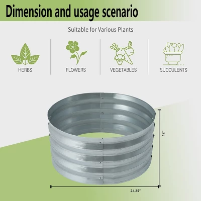 LuxenHome 2ft Round Galvanized Metal Raised Garden Bed Planter 14 LuxenHome 2ft Round Galvanized Metal Raised Garden Bed Planter - Image 12