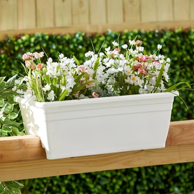 The HC Companies 24 Inch Wide Heavy Duty Plastic Deck Rail Mounted Garden Flower Planter Box With Removable Drainage Plugs, White 3 The HC Companies 24 Inch Wide Heavy Duty Plastic Deck Rail Mounted Garden Flower Planter Box With Removable Drainage Plugs, White