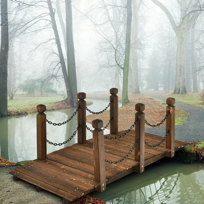 Costway 5 Ft Wooden Garden Bridge Arc Footbridge Stained Finish Walkway W/Rails 4 Costway 5 Ft Wooden Garden Bridge Arc Footbridge Stained Finish Walkway W/Rails - Image 2