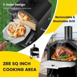 Costway 2-Layer Pizza Oven Wood Fired Pizza Grill Outside Pizza Maker With Waterproof Cover -Home Improvement Store GUEST 421027d9 e279 4f62 b65c 070b8c1fd3d0