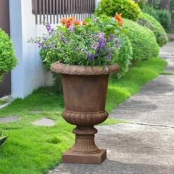 LuxenHome Rustic Brown MgO Indoor/Outdoor Urn Planter, 21.3" H -Home Improvement Store GUEST 4433fd2e 2612 4cae 95ba 170bfa876937