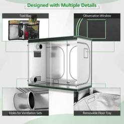 Costway 4x8 Grow Tent, 96''x48''x80'' High Reflective Mylar W/Observation Window GrayBlack -Home Improvement Store GUEST 44ea6bd5 94a9 4251 9c57 fd60b3517dee