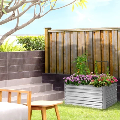 Outsunny Raised Garden Bed, Galvanized Elevated Planter Box With 2 Trellis Tomato Cages, Reinforcing Rods, 4' X 3' X 2', Silver 3 Outsunny Raised Garden Bed, Galvanized Elevated Planter Box With 2 Trellis Tomato Cages, Reinforcing Rods, 4' X 3' X 2', Silver