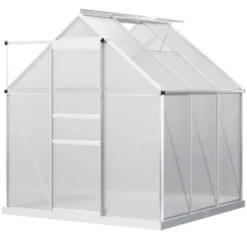 Outsunny Aluminum Greenhouse, Polycarbonate Walk-in Garden Greenhouse Kit With Adjustable Roof Vent, Rain Gutter And Sliding Door For Winter, Silver -Home Improvement Store GUEST 472d6079 438f 49e9 a3b8 20395c8cb30f