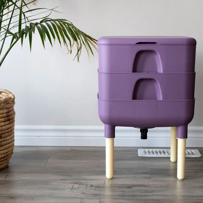 FCMP Outdoor Essential Living 6 Gallon UV Protected Plastic Worm Composter Bin Storage Container Box With 2 Trays For Garden And Home, Plum 6 FCMP Outdoor Essential Living 6 Gallon UV Protected Plastic Worm Composter Bin Storage Container Box With 2 Trays For Garden And Home, Plum - Image 4