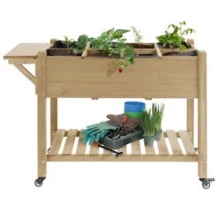 Outsunny 49" X 21" X 34" Raised Garden Bed W/ 8 Grow Grids, Outdoor Wood Plant Box Stand W/ Folding Side Table And Wheels, Natural -Home Improvement Store GUEST 4d0deb62 64d3 4f1e be7c 4f225443b893