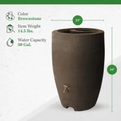 Algreen Athena 50 Gallon Plastic Outdoor Rain Barrel With Brass Spigot And Screen Guard For Rain Water Collection And Storage, Brownstone -Home Improvement Store GUEST 4d158bfa c523 494d 8a6c 252478fc3e60