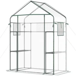 Outsunny Outdoor Walk-in Mini Greenhouse With Mesh Door & Windows, Small Portable Garden Hot House With 6 Shelves, Trellis, & Plant Labels -Home Improvement Store GUEST 4eff9ab5 d8ce 4aa4 a82d f5764ed7236b