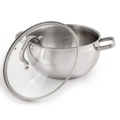 BergHOFF Belly Shape 18/10 Stainless Steel 9.5" Stockpot With Glass Lid 5.5Qt. 3 BergHOFF Belly Shape 18/10 Stainless Steel 9.5" Stockpot With Glass Lid 5.5Qt.