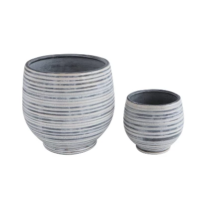 Stoneware Planter Gray And White Striped - Storied Home 4 Stoneware Planter Gray And White Striped - Storied Home - Image 3
