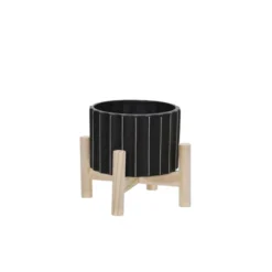 Sagebrook Home Fluted Round Ceramic Planter Pot With Wood Stand Black -Home Improvement Store GUEST 543785a8 2027 4299 989f 740dbd0ca95d