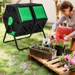 Costway Dual Chamber Compost Tumbler Outdoor Rotating Chamber Compost Bin 34.5 Gallon -Home Improvement Store GUEST 5abfbb3c bc82 466d 8ebc 72d251284464