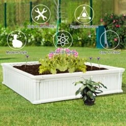 Costway 4 Pcs 48.5'' Raised Garden Bed Square Plant Box Planter Flower Vegetable White -Home Improvement Store GUEST 5b827c63 3c9a 4f43 bb7f a10351cc47e8