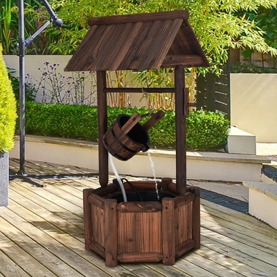 Costway Garden Rustic Wishing Well Water Fountain Wooden Outdoor Electric Backyard Pump 4 Costway Garden Rustic Wishing Well Water Fountain Wooden Outdoor Electric Backyard Pump - Image 2